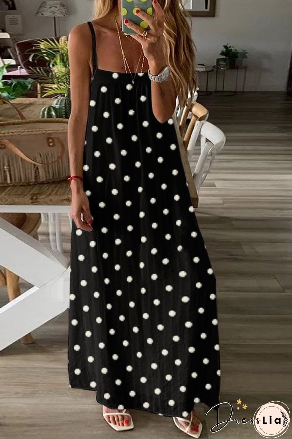 Bohemian Polka Dot Print Sling Dress