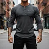 Men's Vintage Dark Gray Pocket Henley Long-Sleeve T-Shirt by Inlyline