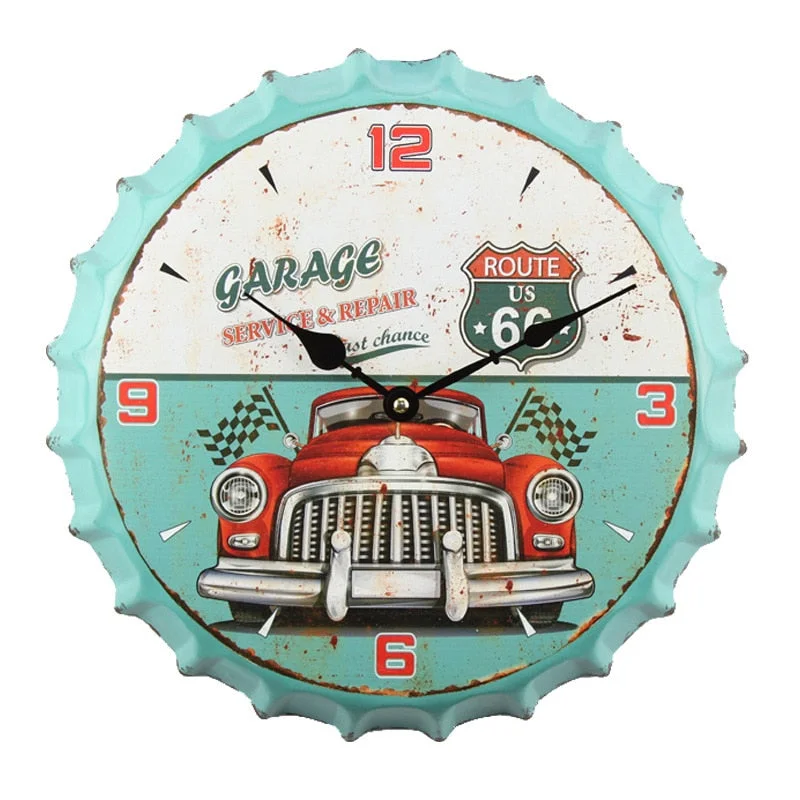 35cm Creative Metal Wall Clock Modern Design Retro Beer Bottle Cap 3D Wall Art Decor for Bar Cafe Iron Hanging Clocks Wall Watch
