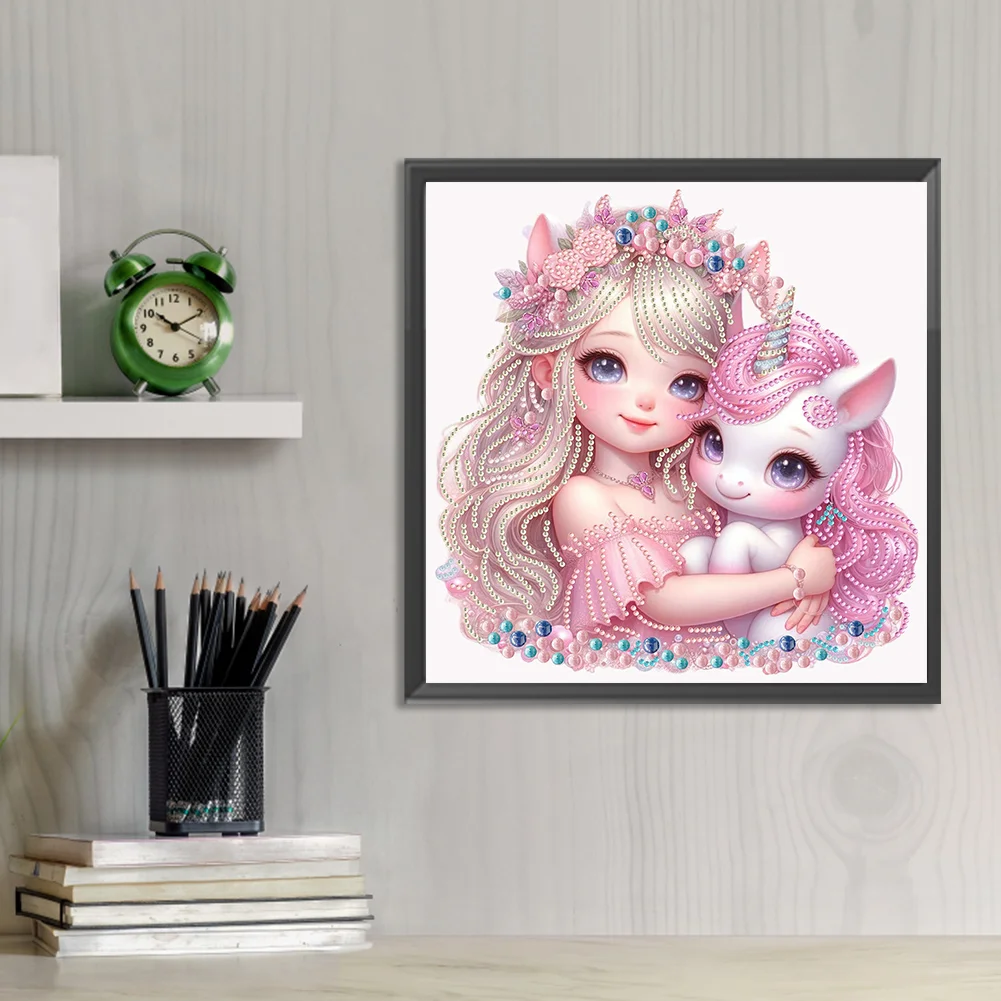 Diamond Painting - Partial Special Shaped Drill - Girl and Unicorn(Canvas|30*30cm)