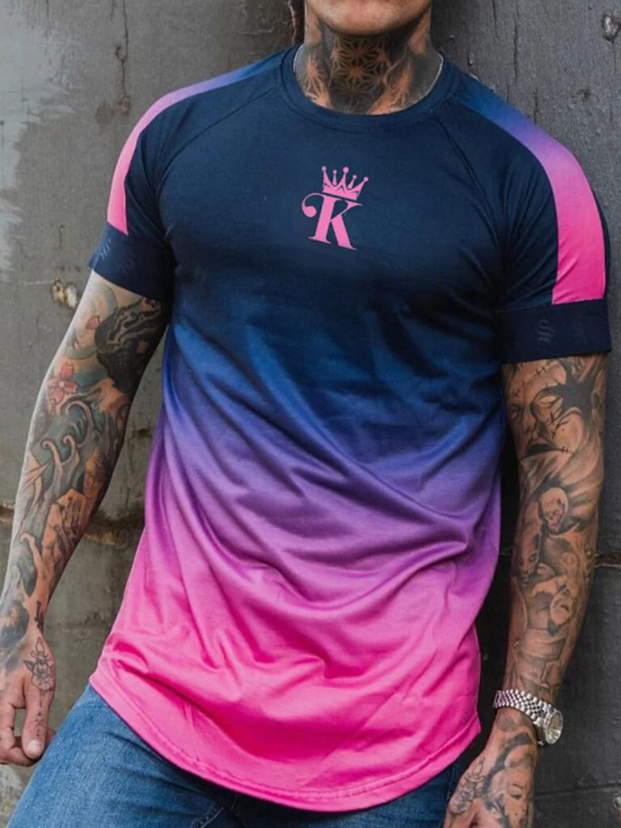 Men's casual gradient round neck short sleeve