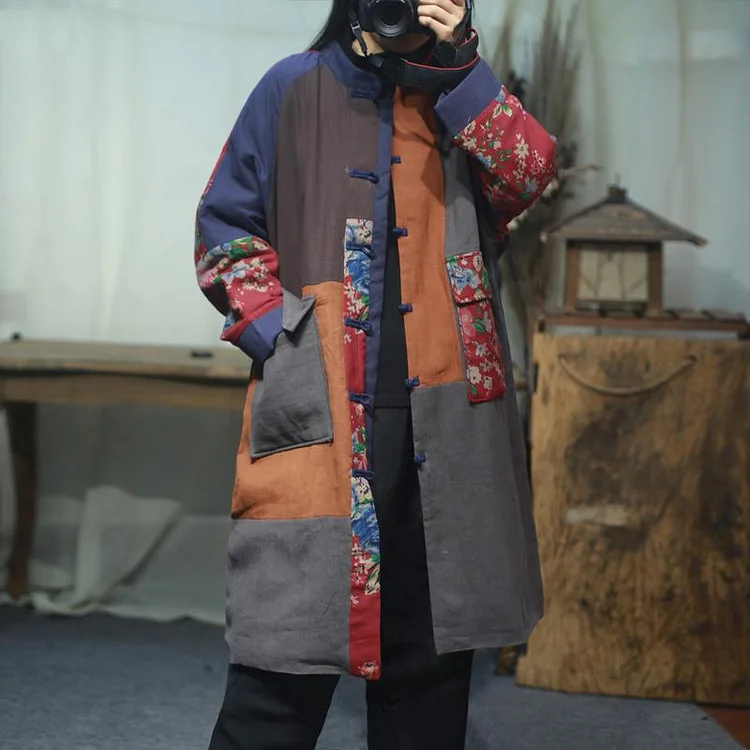 Chinese Style Patchwork Plus Size Winter Coat