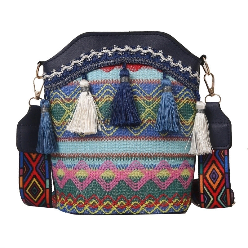 Women’s Medium Special Geometric Basic Ethnic Style Tassel Bucket Zipper Bucket Bag