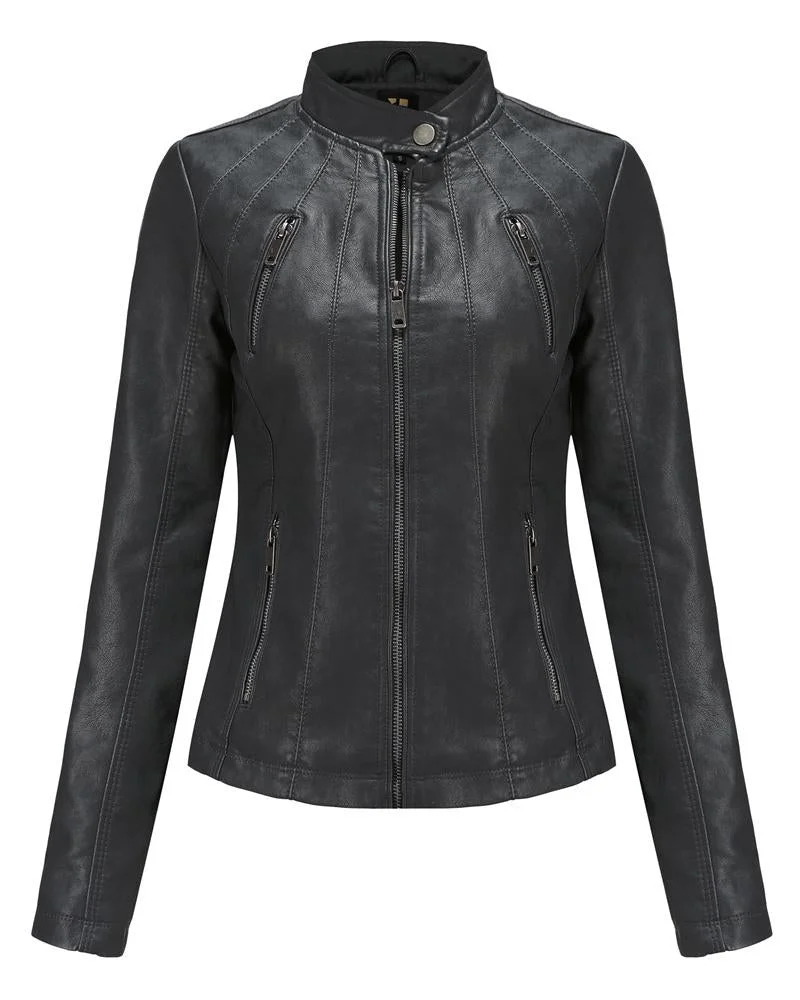 Women's casual leather jacket coats-120311