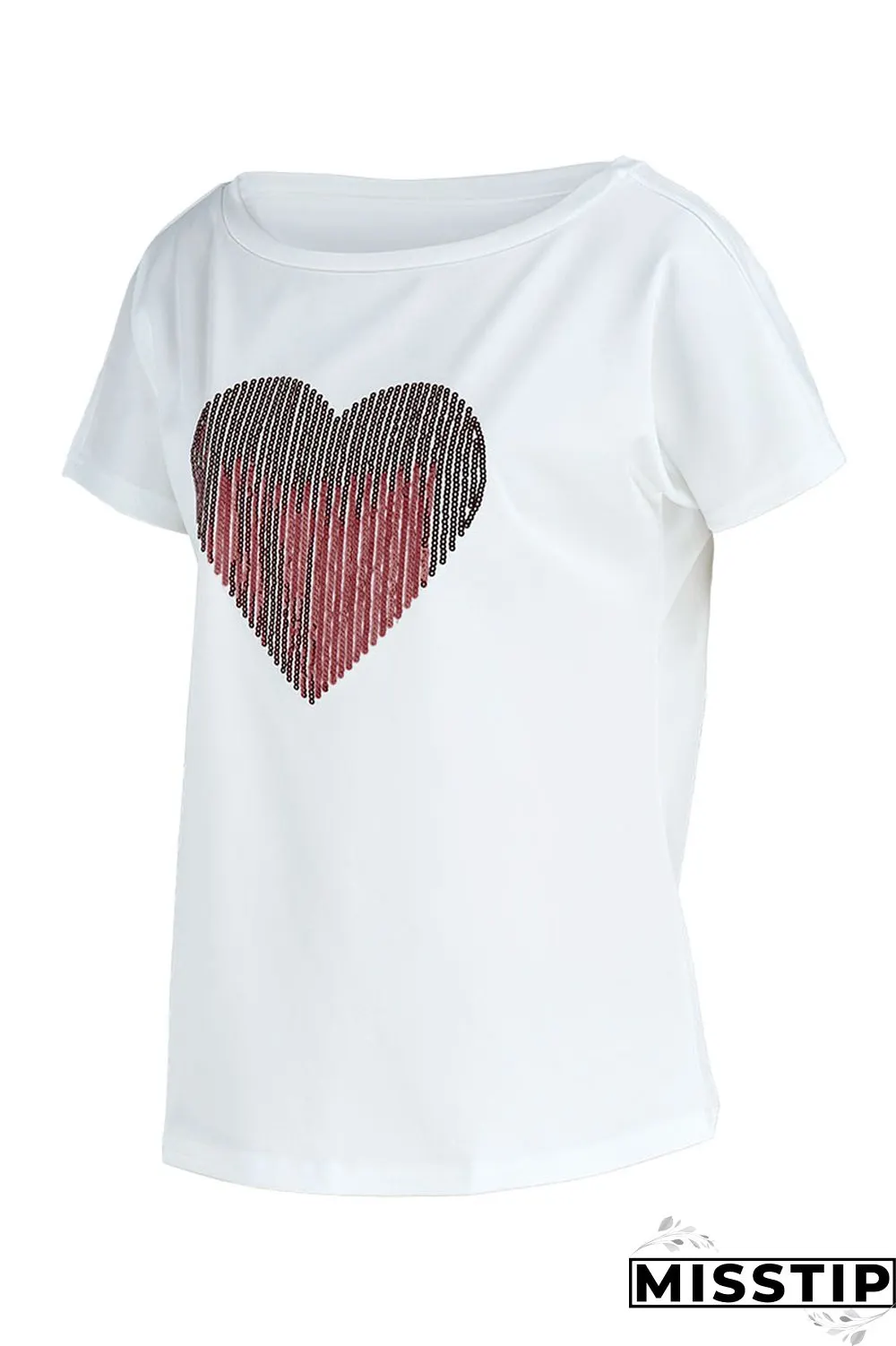 White Red Casual Print Bronzing Patchwork O Neck T-Shirts