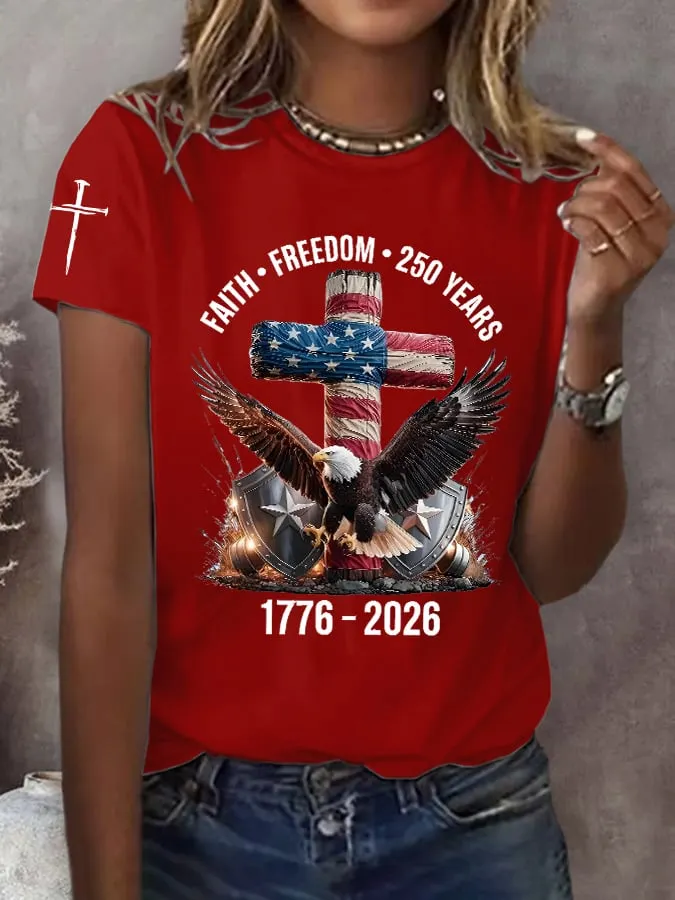 Women's 250th America Anniversary Casual Printed Crew Neck T-Shirt