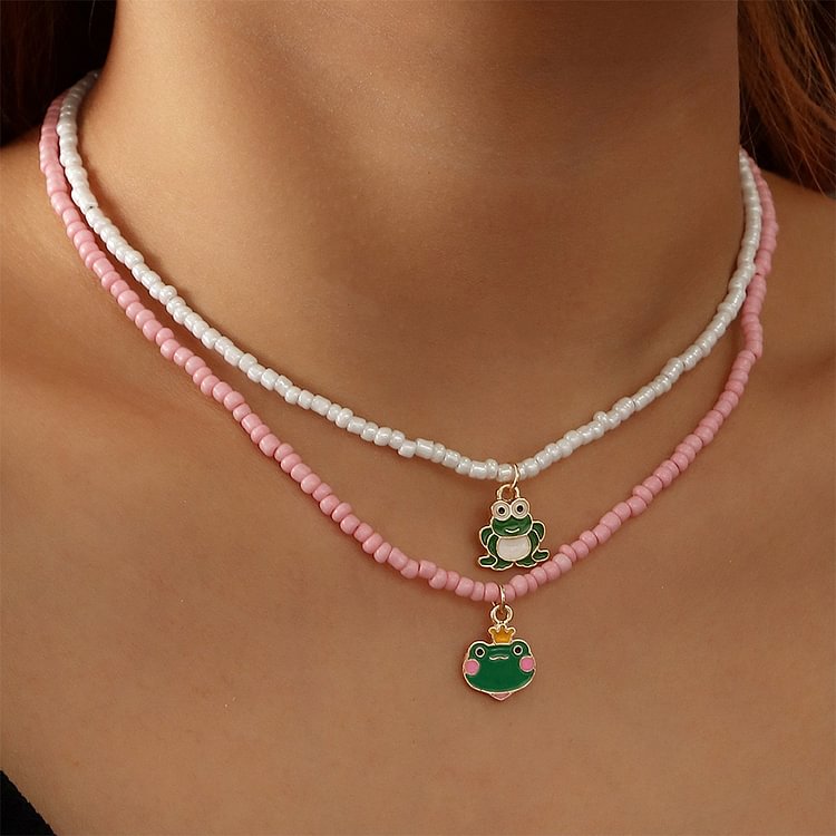 Two frog necklaces set