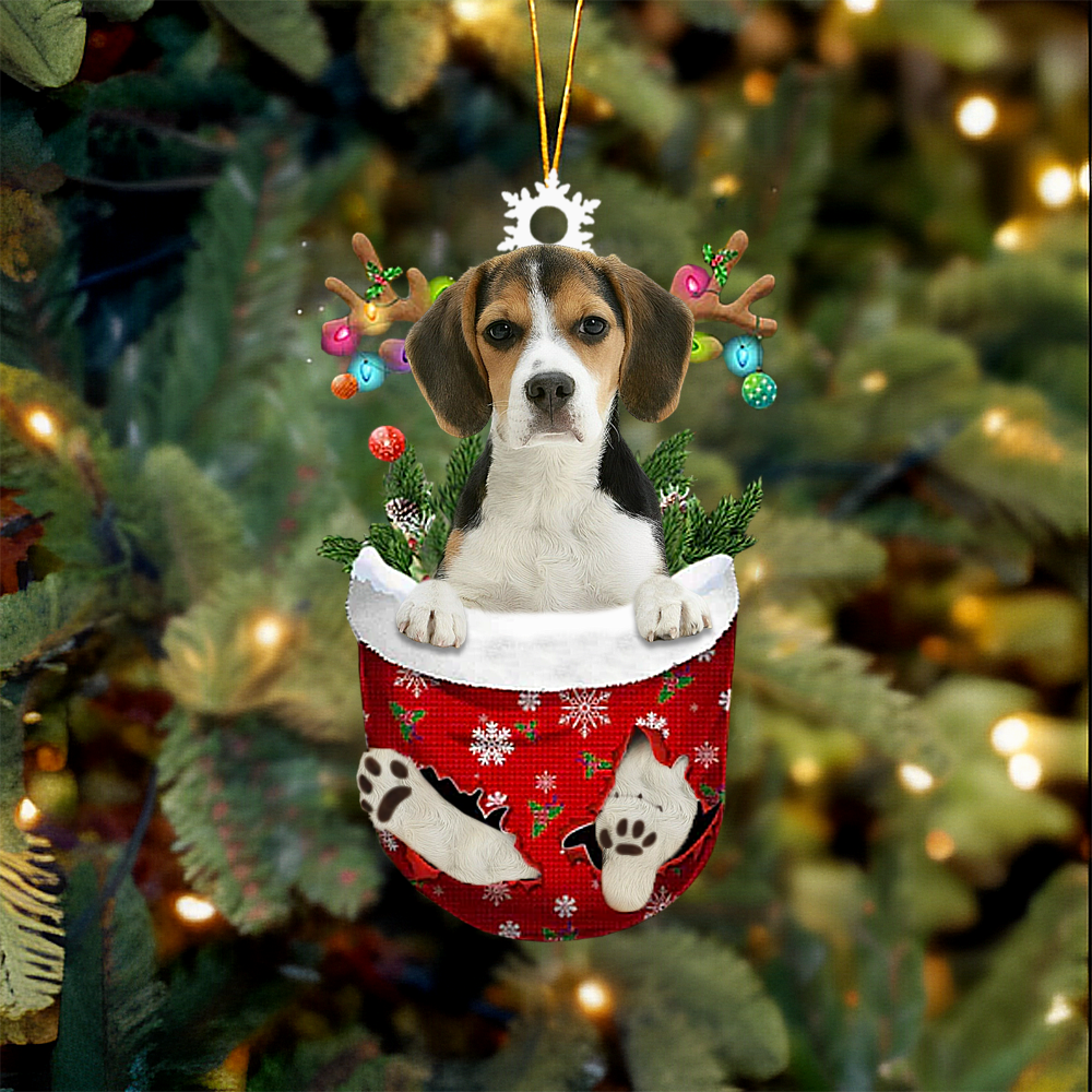 American Foxhound  In Snow Pocket Christmas Ornament.