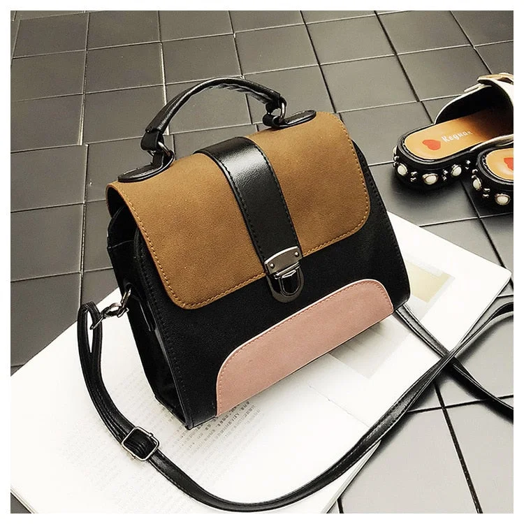 Fashion Ladies Literary Style Stitching Contrast Color Shoulder Handbag Dating Party Cosmetics Mobile Phone Coin Purse For Women