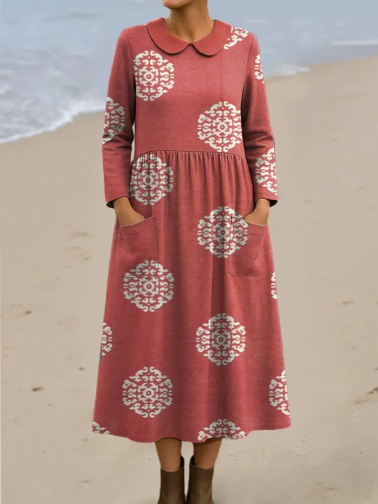 Women's Vintage Floral Art Print Casual Cotton Dress