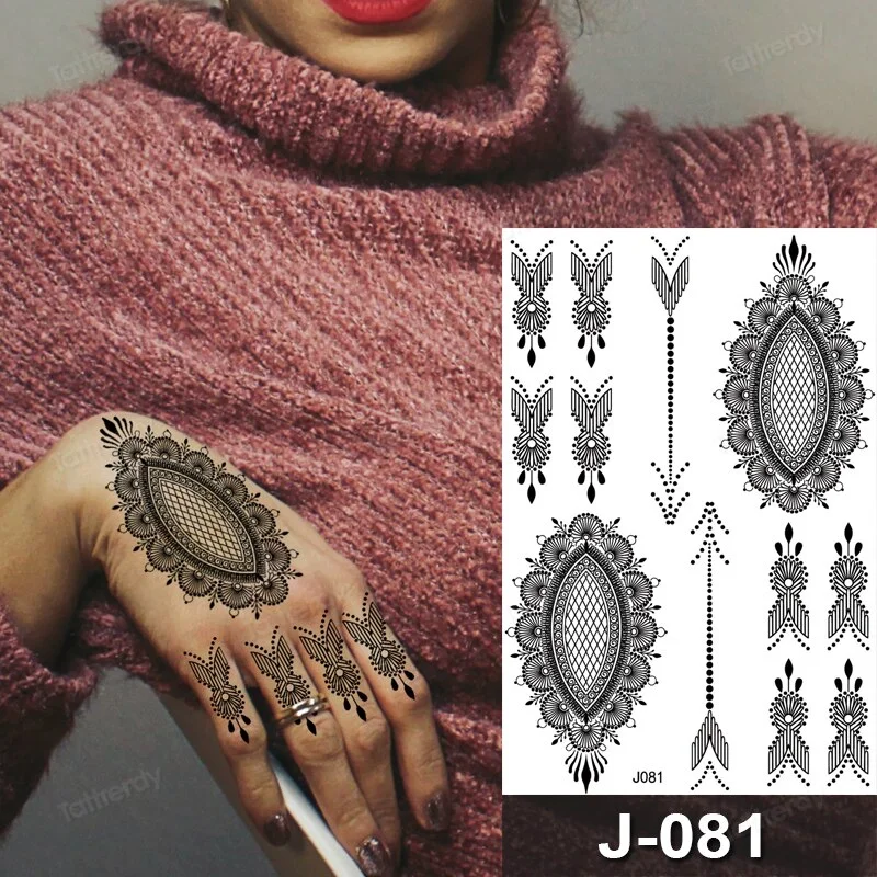 Sdrawing Temporary Tattoo Sticker Henna Mehndi Totem Flash Tatto Butterfly Flower Hand Fingers Body Art Arm Fake Tatoo Women