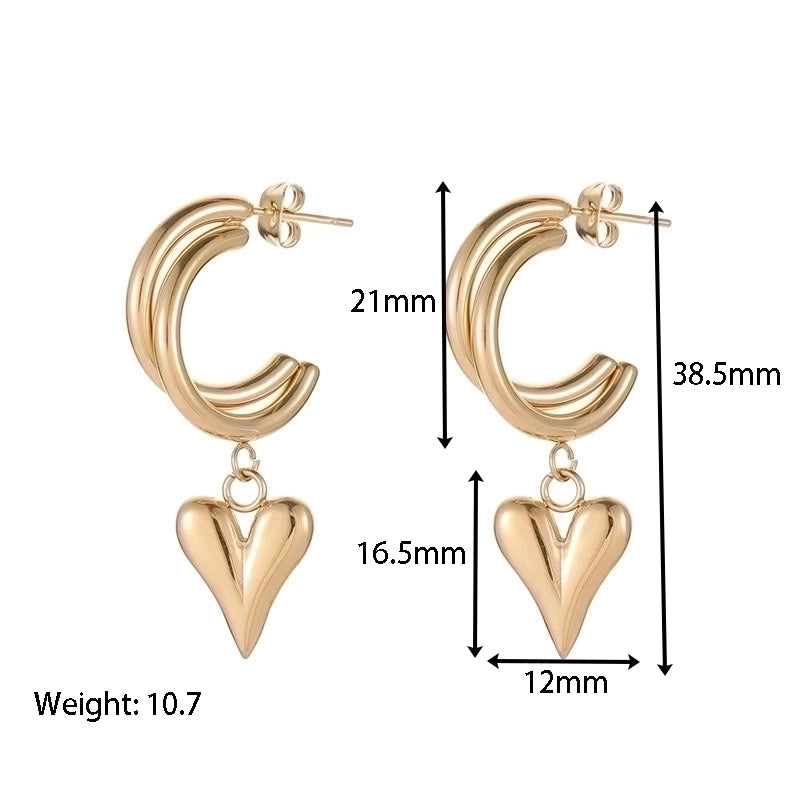 1 Pair Fashion Heart Shape Plating 304 Stainless Steel Gold Plated Earrings