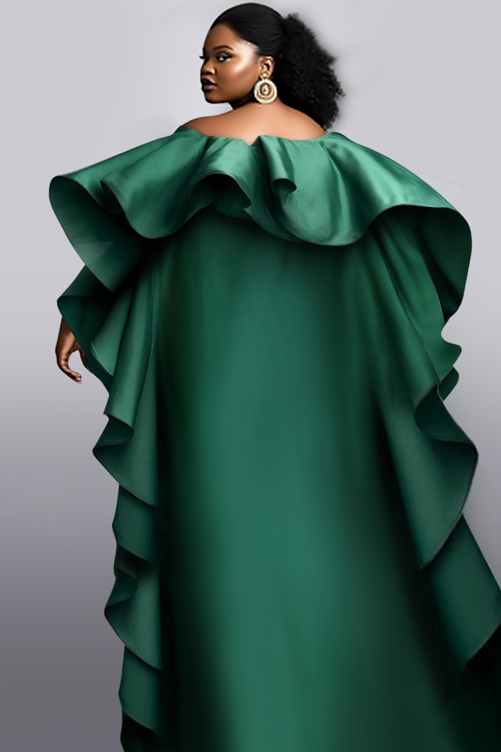 Design Plus Size Formal Elegant Green Off The Shoulder Satin Maxi Dresses [Pre-Order]