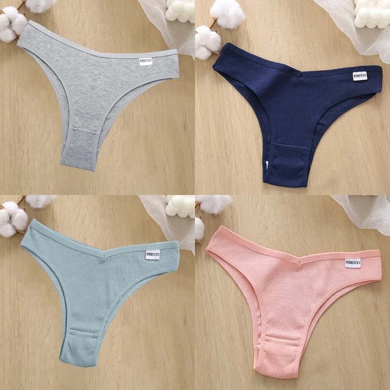 4PCS/Set Cotton Panties Women's Panties FINETOO Sexy Female Underpants Low Waist Underwear Women Pantys Lingerie M-XL
