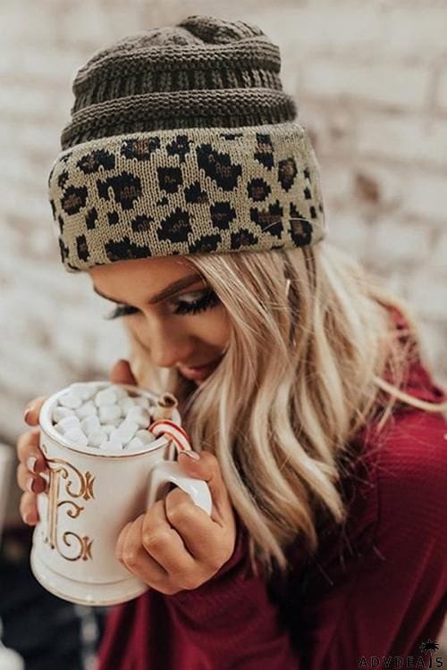 Animal Print Messy Bun Beanie