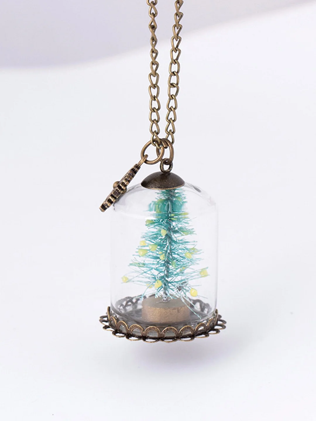 Christmas Tree Snow Glass Luminous Necklace