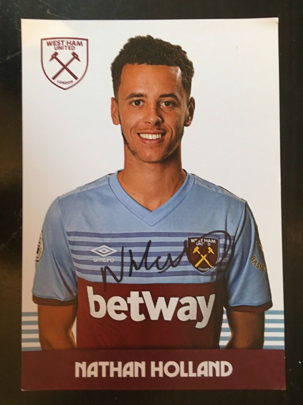 NATHAN HOLLAND - WEST HAM UNITED FOOTBALLER - EXCELLENT SIGNED COLOUR Photo Poster painting