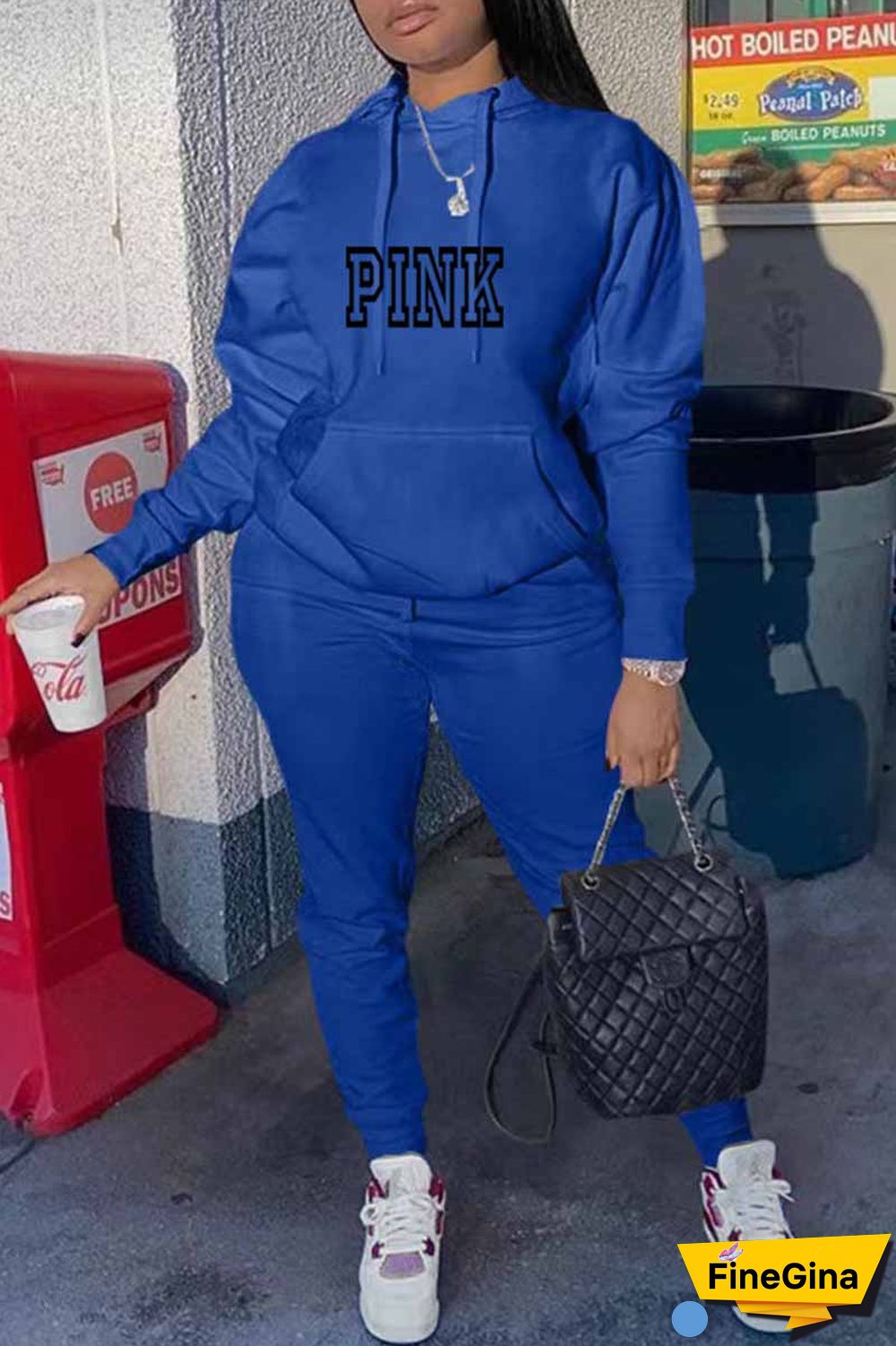 Red Casual Print Letter Hooded Collar Long Sleeve Two Pieces