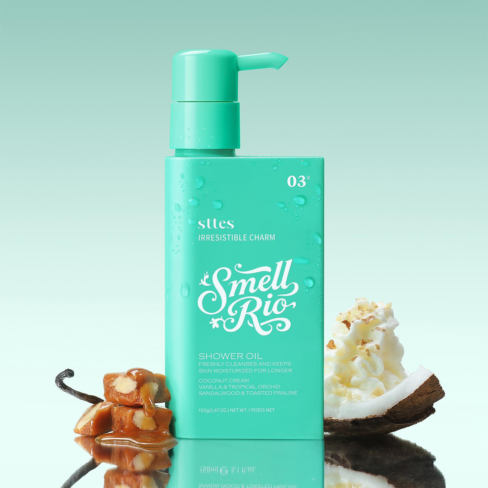 Sttes Smell Rio Shower Oil - 03# Irresistible Charm: Luxurious Hydrating Shower Oil with Coconut Cream, Vanilla Orchid & Sandalwood &ndash; Gentle Daily Skincare 155g