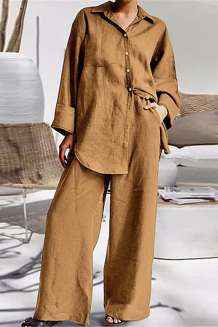 Casual Simplicity Solid Pocket Turndown Collar Long Sleeve Two Pieces(6 Colors)