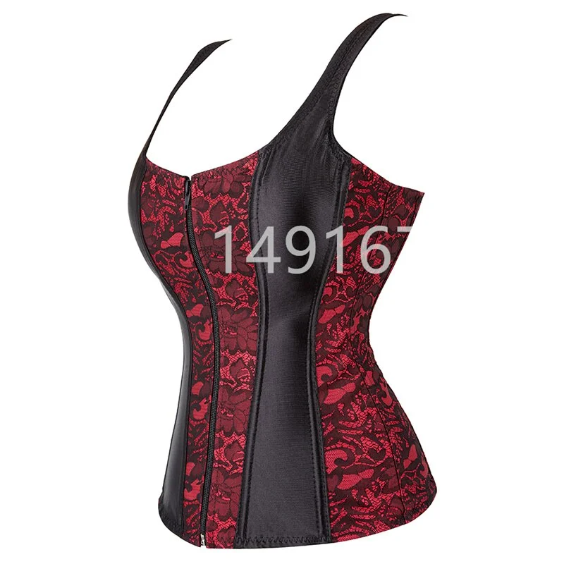 Billionm Sapubonva Corset Women Sexy Vest with Straps Lace up Overbust Cheap Flower Print Zip Brocade Gothic Halter Corsets Bustiers Tops