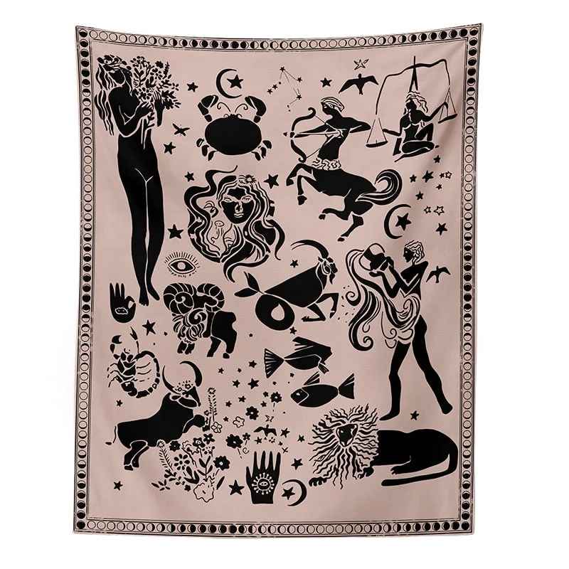 Constellation Tarot Tapestry Boho Tapestry Tarot Card Tapestry Wall Hanging Trippy Divination Beach Mat Sun Moon Wall Decor
