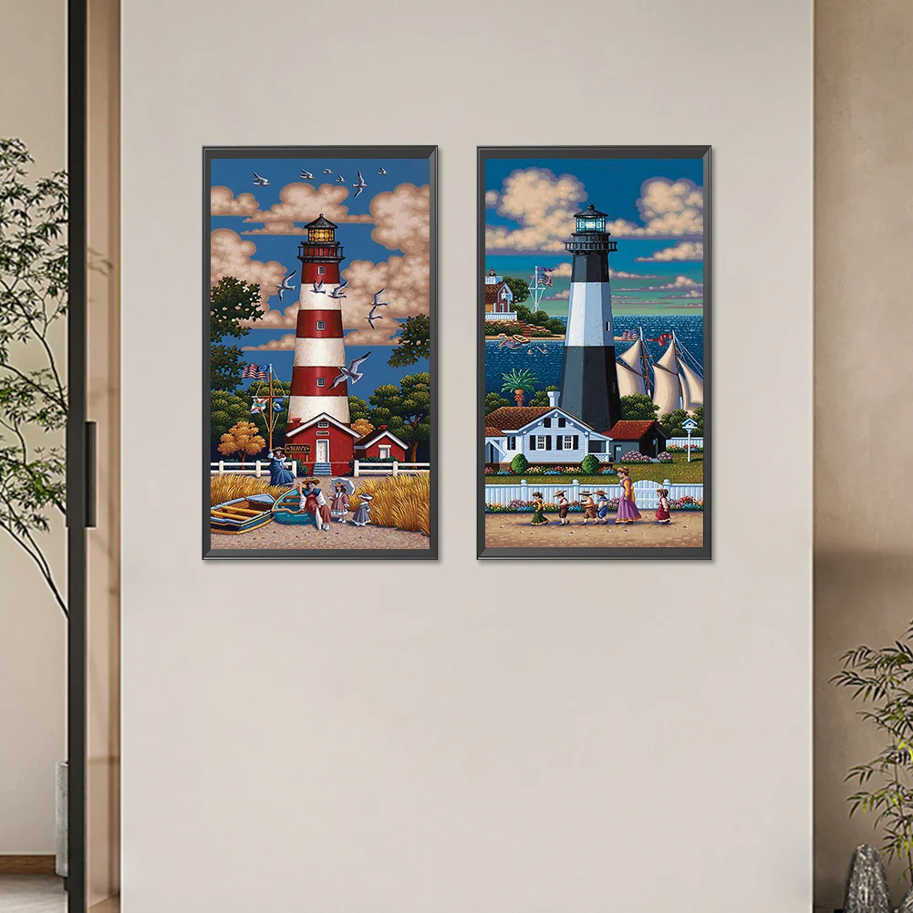 2pcs/Set Diamond Painting - Full Round Drill - Lighthouse(Canvas|30*60cm)
