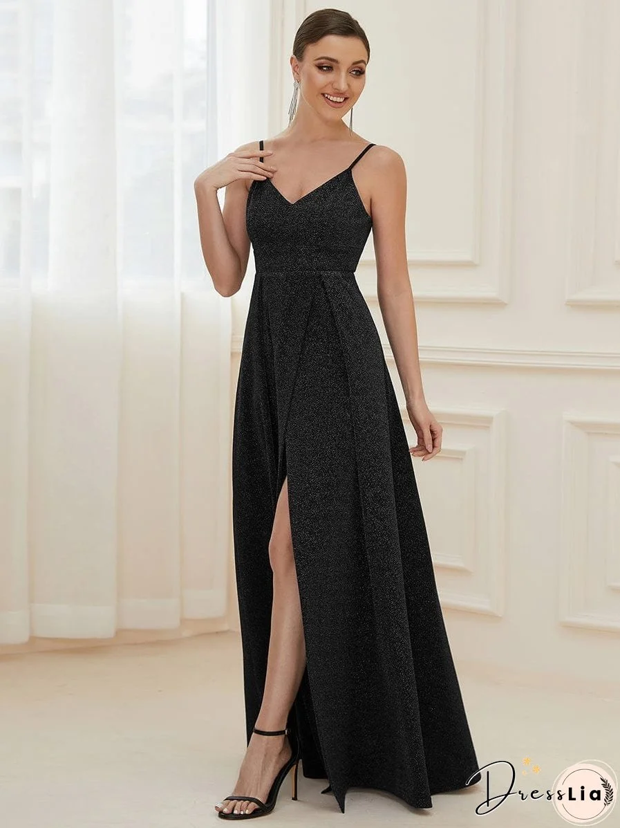 Elegant Pleated Spaghetti Strap Evening Gown