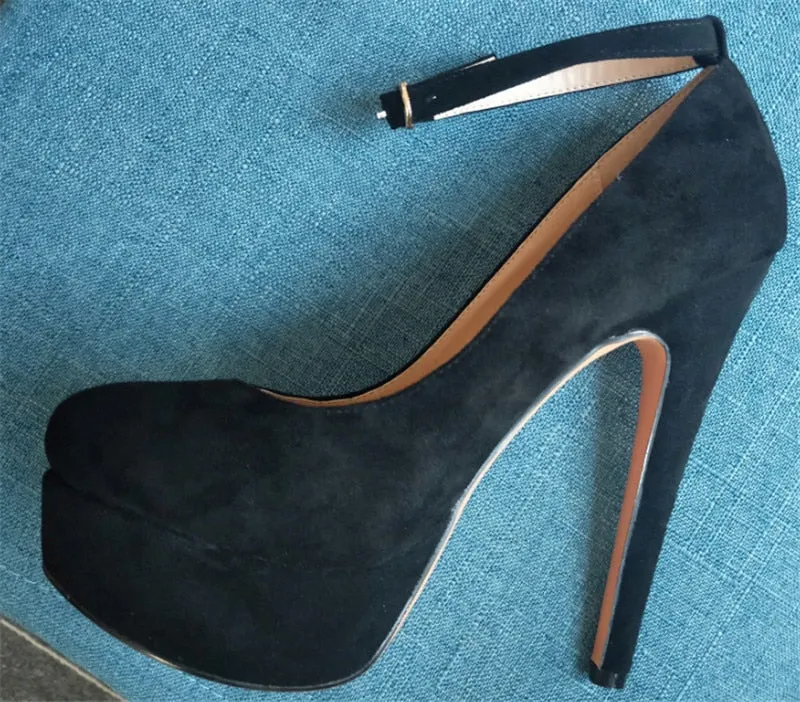 Onlymaker Women Platform Mary Jane Pumps Ankle Strap Stiletto High Heels Dress Buckle Shoes Large Size Fashion Party Thin Heels