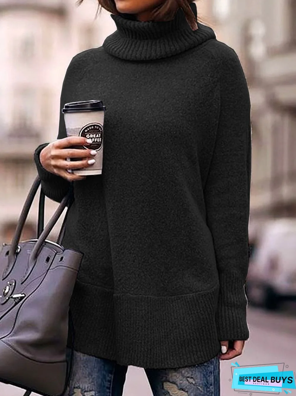 Turtleneck Long Sleeve Knitted Sweaters Plus Size Pullovers