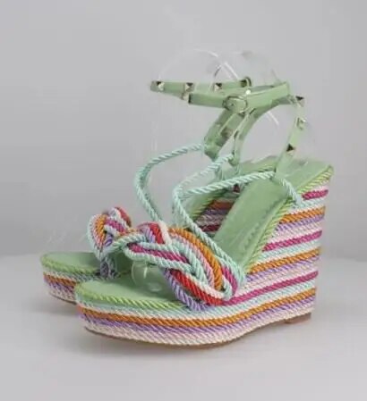 VCSHOES Girls Multi Color Cross Strap Rivet Studded Espadrille Wedge Slingback Sandals Women Open Toe Platform High Heel Beach Shoes