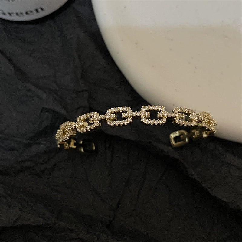 Shiny Solid Color Copper Rhinestones Plating Bangle