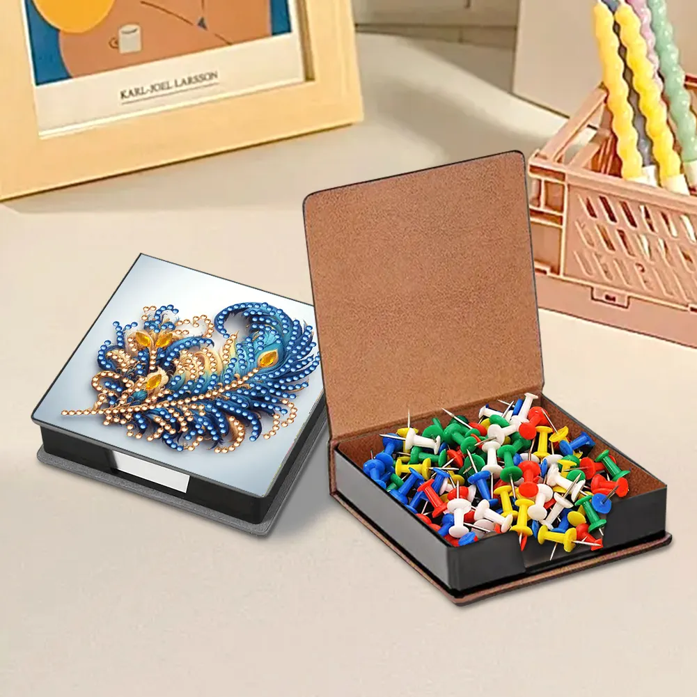 Feathers PU Diamond Painting Notecard Box 5D DIY Diamond Art Note Box