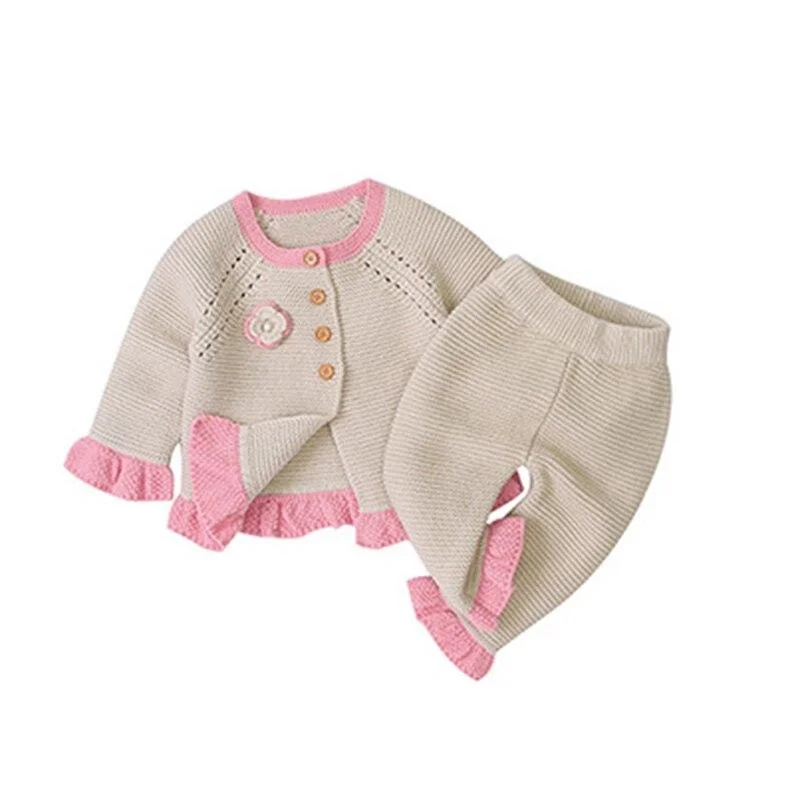 New 2020 Spring Autumn Infant Baby Girls Pure Color Cardigan Coat + Pants+ Hat Clothing Sets Kids Suit Girl Knit Sets Clothes