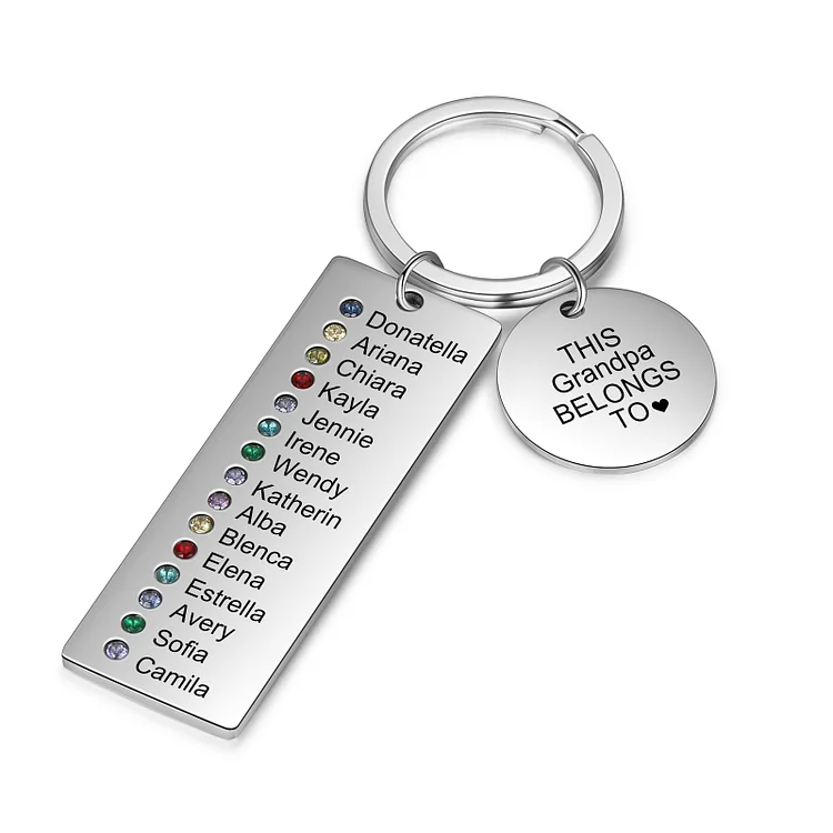 Personalized Birthstone Keychain Engrave 15 Names Family Keychain