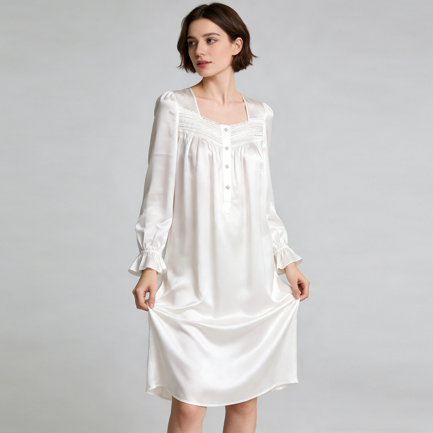 Women's 100% Mulberry Silk Nightgown Square Neck Sleep Dress REAL SILK LIFE