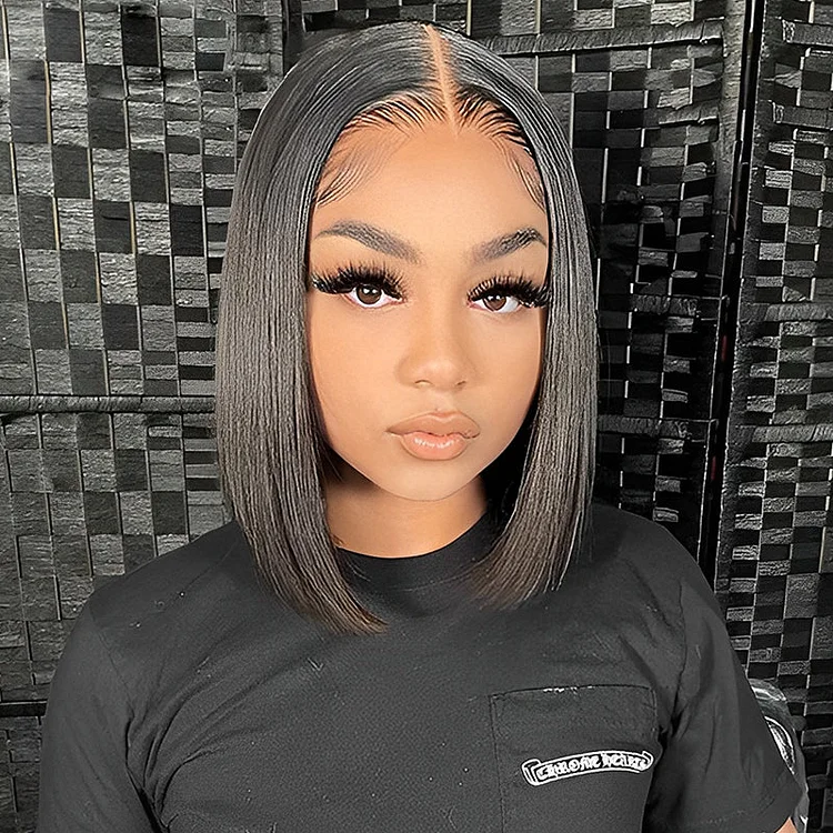 14” Glueless Short Bob Style Straight T Part Wig/2x6 Lace Front Bob Wigs Human Hair