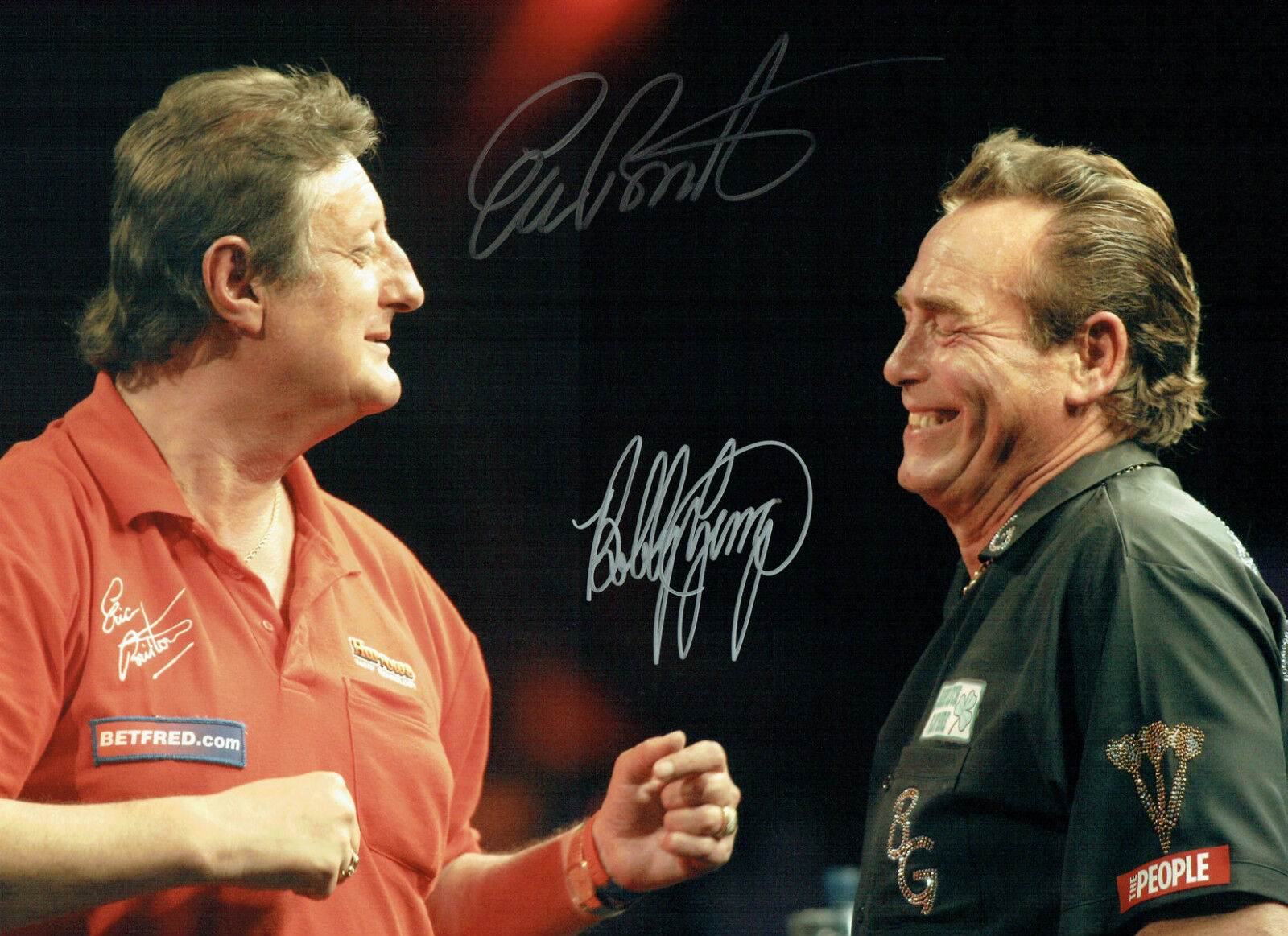 Eric BRISTOW & Bobby GEORGE Double Signed Autograph Darts 16x12 Photo Poster painting AFTAL COA