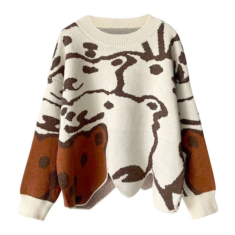 Cartoon Bear Print Sweater High Waist Skirt Set  - Modakawa Modakawa