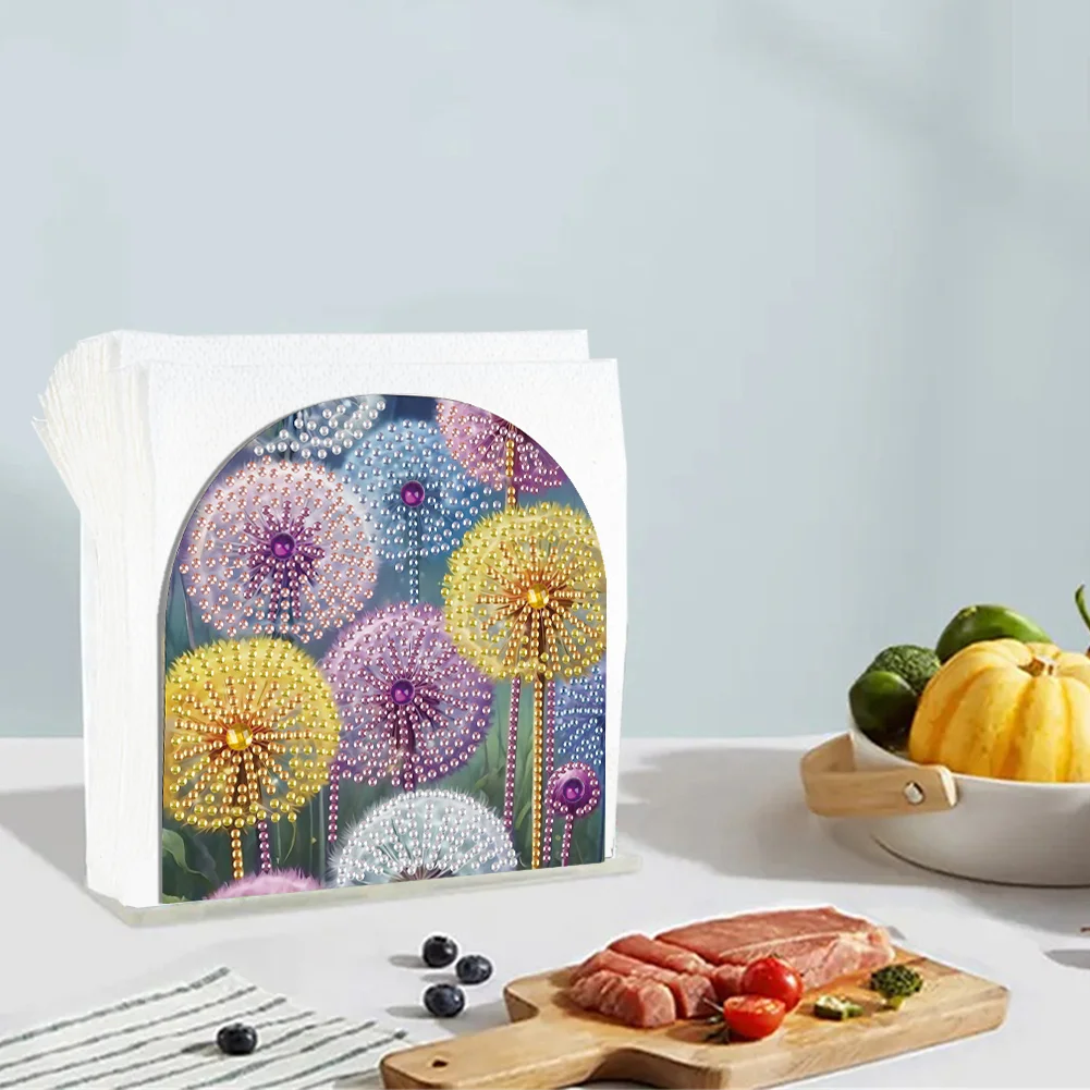DIY Dandelion Acrylic Diamond Painting Napkin Rack Diamond Art Paper Towel Holder