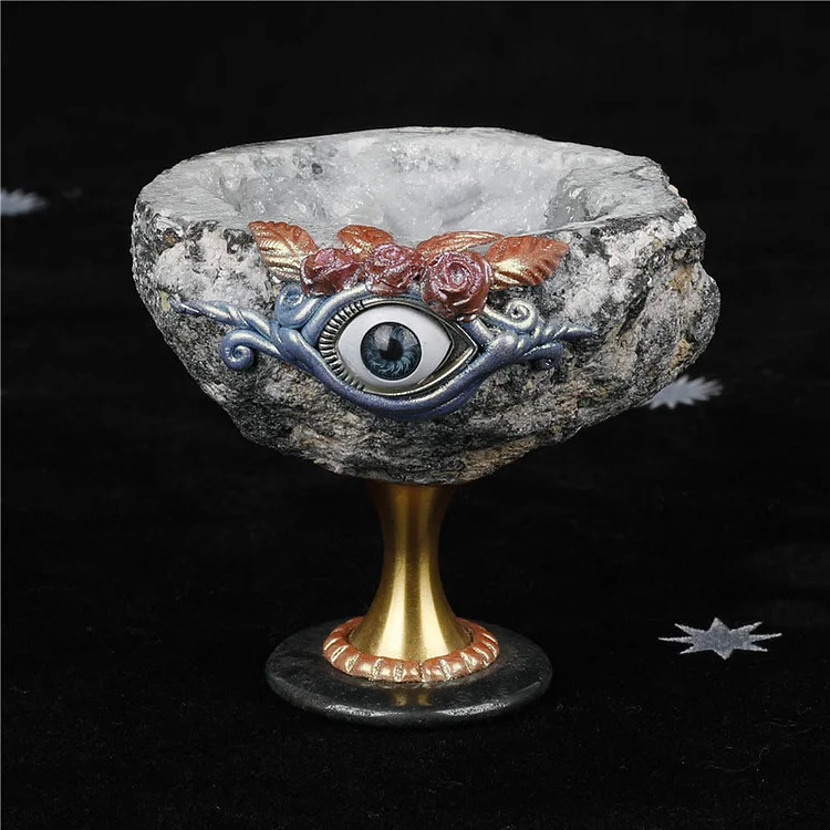 Olivenorma Natural Crystal Geode Holy Grail Evil Eye Decoration