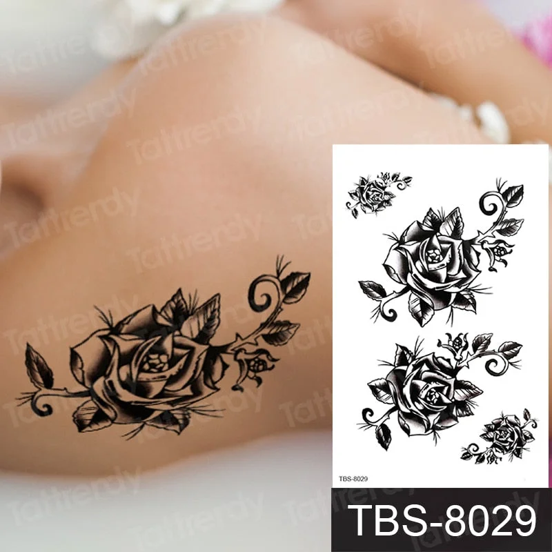rose lotus flower temporary tattoo for women girls sexy body tattoo sticker girl tatouage temporaire femme back tatoo fake
