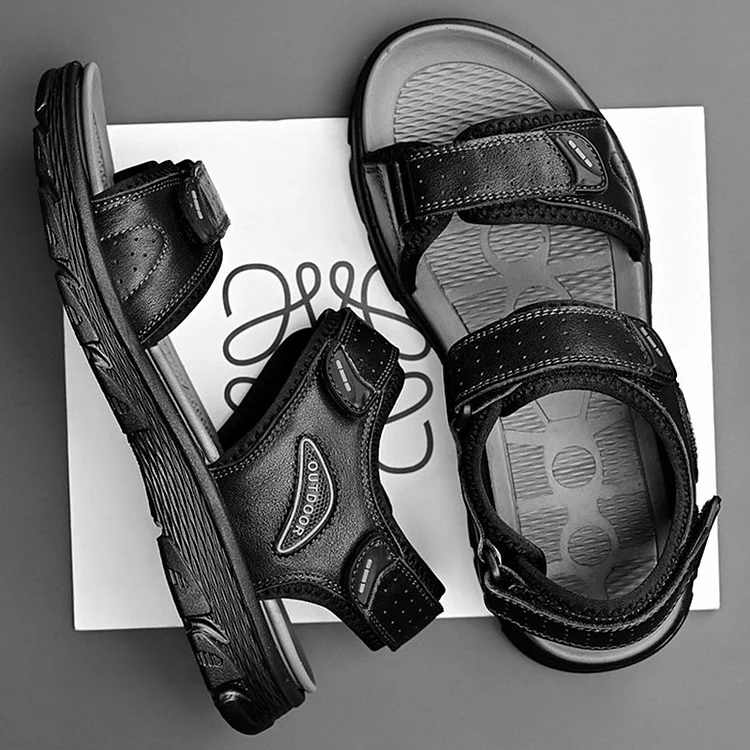 Faux Leather Hook And Loop Open Toe Beach Outdoor Sandals