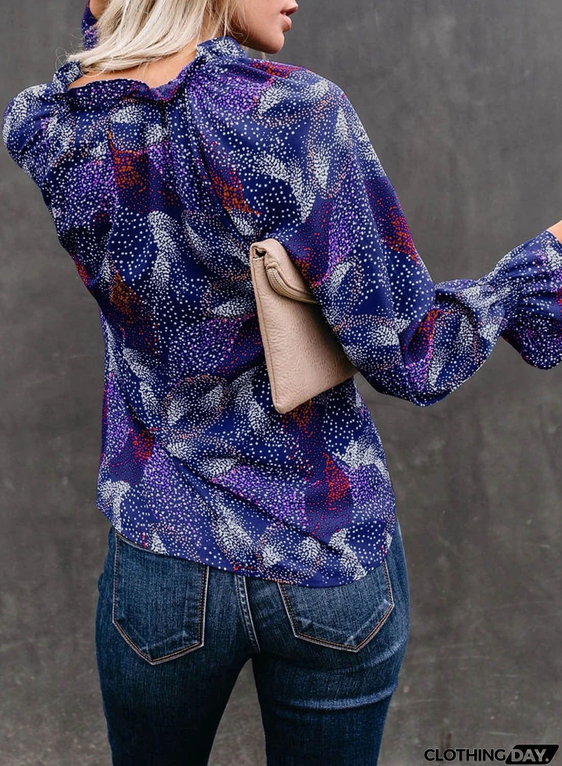 Multicolor Split Neck Printed Blouse