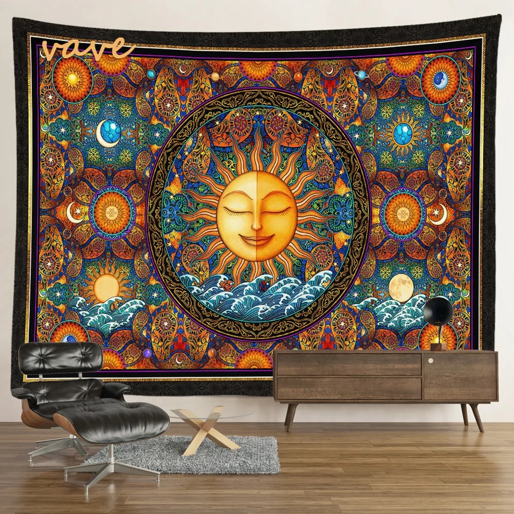 Nigikala Sun Moon Mandala Tapestry Wall Hanging Boho Hippie Witchcraft Astrology Cloth Fabric Tapestry Aesthetic Room Bedroom Decor