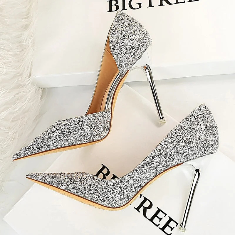BIGTREE Shoes Gold Sliver Woman Pumps Sequin Cloth Wedding Shoes Sexy High Heels 2022 New Pumps Women Stiletto Heels 10.5 Cm