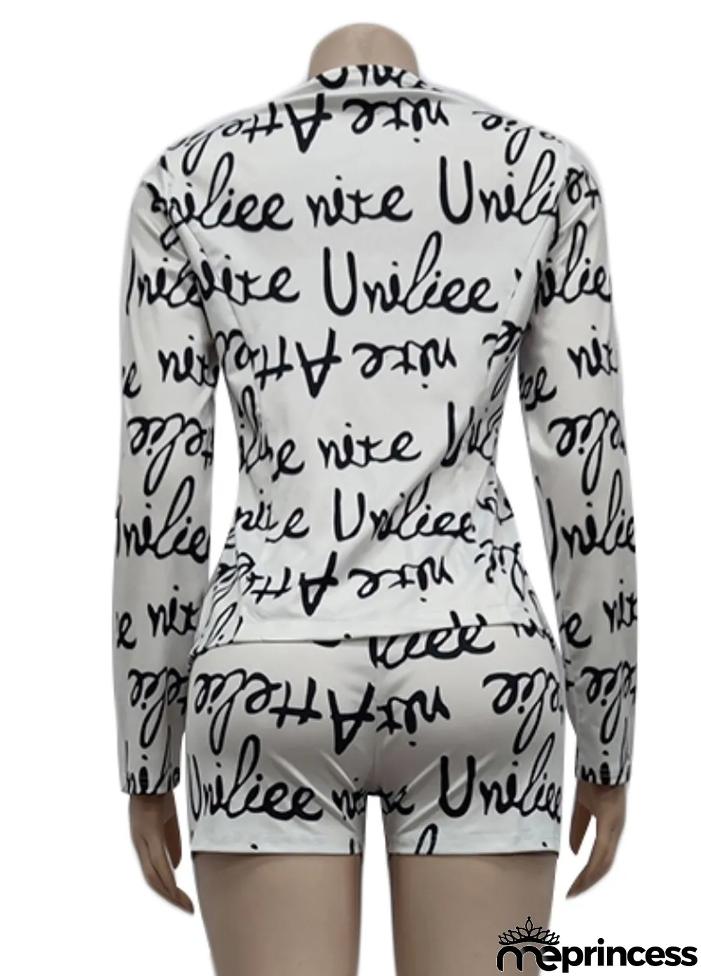 Autumn Pirnted White Long Sleeve Blazer and Matching Shorts Set