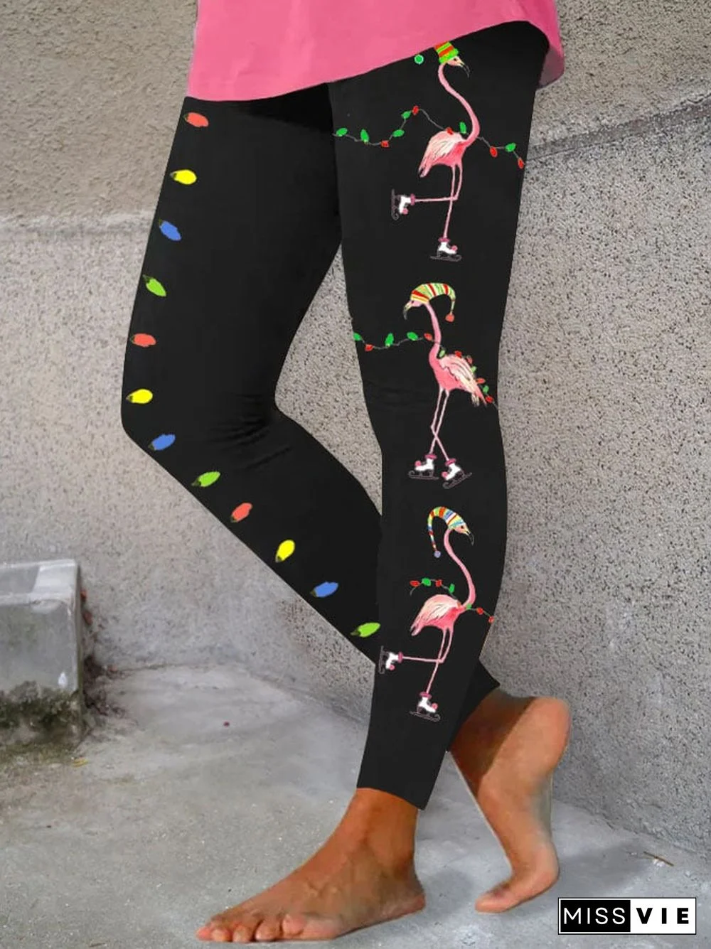 Women's Christmas Lights Flamingo Print Leggings