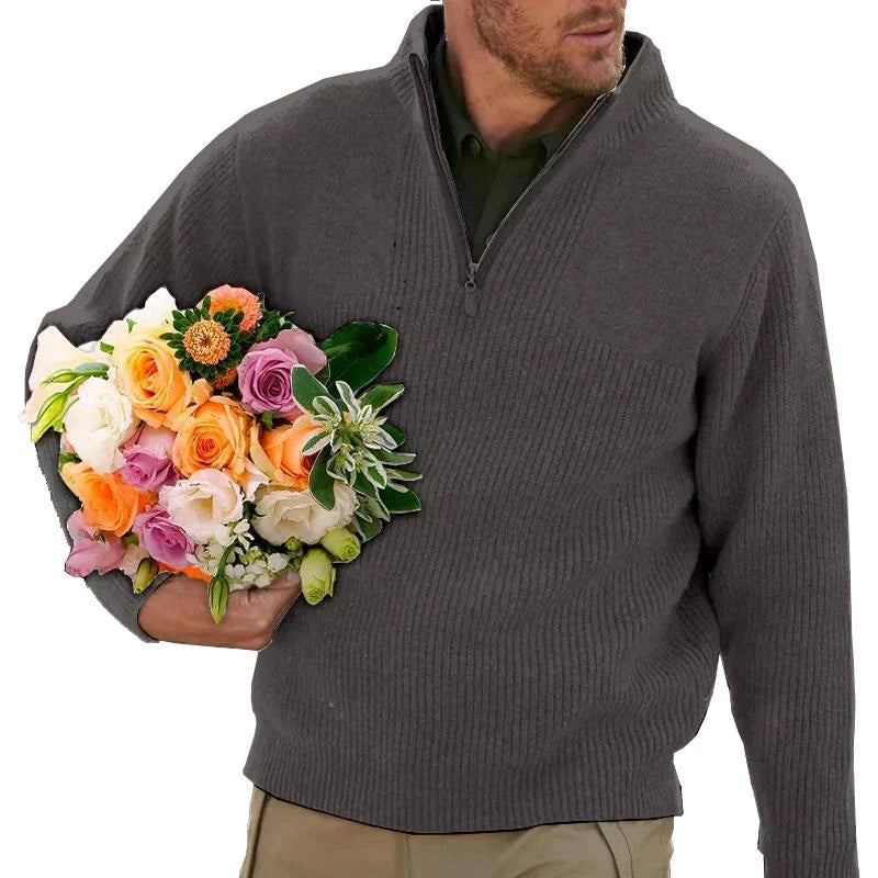 Men's Solid Color Zipper Thick Sweater 04412624X