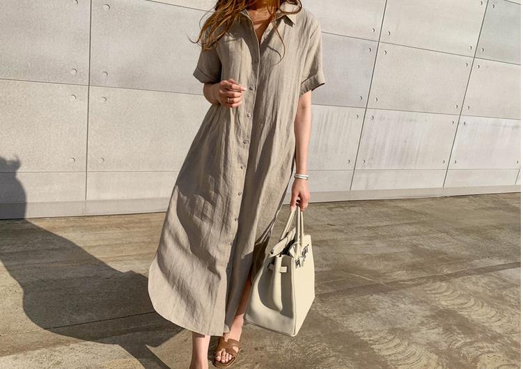 Spring Long Shirt Dress Women Cotton Linen Dresses Buttons Loose Solid Dresses